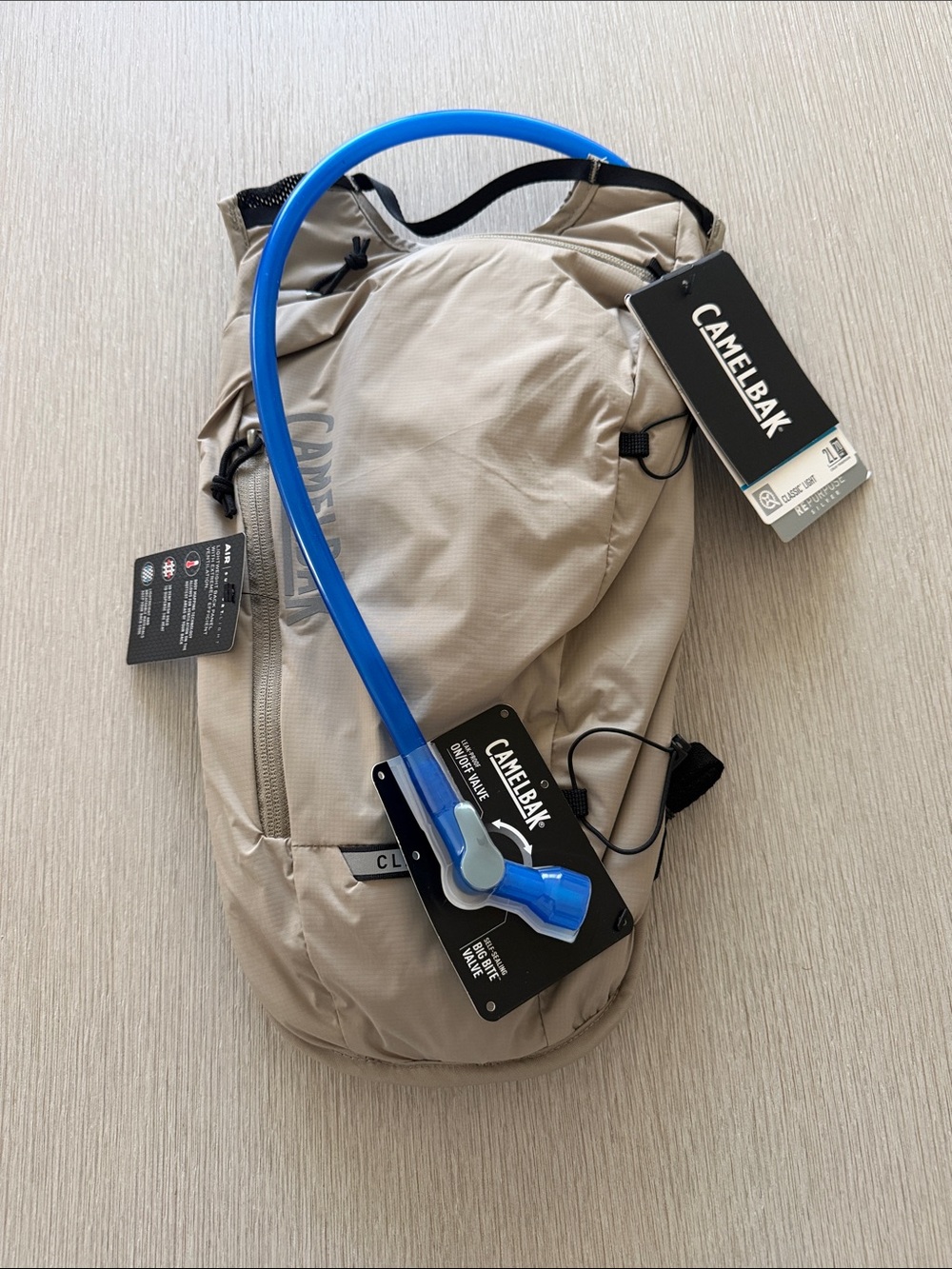 CamelBak Hydration Backpack in Beige with Blue Tube